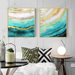 Beautiful picture Handmade abstract Oil Painting On Canvas gold and blue Wall art Picture For Living Room Home Decor unframed