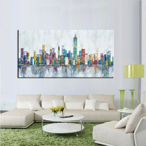 Mintura New York Skyline Cityscape Architecture Abstract Art Handmade Oil Painting On Canvas,Wall Picture Modern,Home Decoration