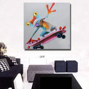 HOT sale handmade Oil Painting on Canvas animal Frog riding a scooter wall art Pictures for living Room home Decoration No Frame