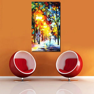 Modern 100% handmade Abstract night Street tree Scenery knife Oil Painting On Canvas Wall Art picture for Living Room home Decor