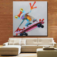 Load image into Gallery viewer, HOT sale handmade Oil Painting on Canvas animal Frog riding a scooter wall art Pictures for living Room home Decoration No Frame