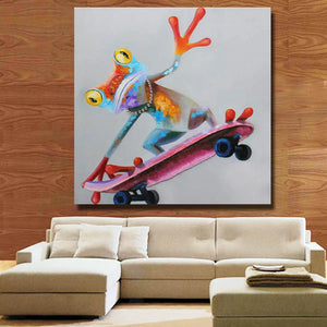 HOT sale handmade Oil Painting on Canvas animal Frog riding a scooter wall art Pictures for living Room home Decoration No Frame