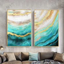 Laden Sie das Bild in den Galerie-Viewer, Beautiful picture Handmade abstract Oil Painting On Canvas gold and blue Wall art Picture For Living Room Home Decor unframed