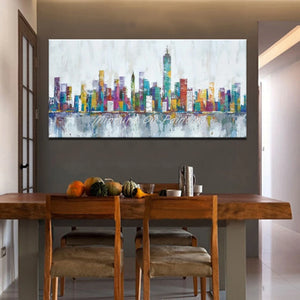 Mintura New York Skyline Cityscape Architecture Abstract Art Handmade Oil Painting On Canvas,Wall Picture Modern,Home Decoration