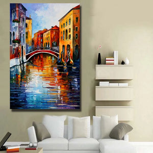 Large size 100% handpainted knife riverside Oil Painting On Canvas Wall Art picture for sitting Room home Decoration no frame