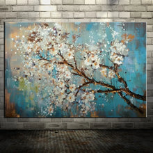Cargar imagen en el visor de la galería, Pintado a mano textura gruesa árbol de flores azul pintura al óleo moderna sobre lienzo, carteles de arte Pop imagen de pared sala de estar, decoración del hogar
