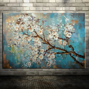 Pintado a mano textura gruesa árbol de flores azul pintura al óleo moderna sobre lienzo, carteles de arte Pop imagen de pared sala de estar, decoración del hogar