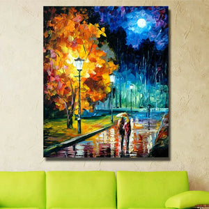 HOT 100% Handpainted Oil Painting On Canvas knife street night scene Modern Wall Art picture for Room home Decoration no Framed