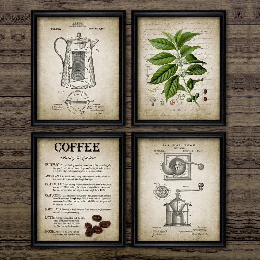 Póster Vintage para hacer café, percolador de café y grano de café, cuadro sobre lienzo para pared, tipos de imagen de café, decoración del hogar