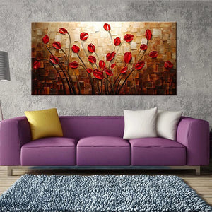 Mintura  Handpainted Textured Thick Texture Red Flowers Oil Paintings Abstract Modern Canvas,Wall Art,For Living Room,Home Decor