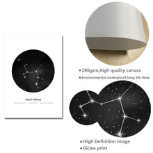 Загрузите изображение в программу просмотра галереи, Созвездия, настенная живопись на холсте для детской комнаты, знак зодиака, астрология, черный, белый цвет, принт, скандинавские детские украшения, фотографии