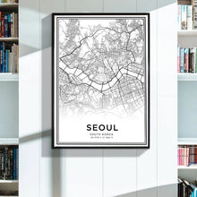 Carica l&#39;immagine nel visualizzatore della Galleria, Latitudine Longitudine Seoul Mappa della città Stampe Corea del Sud Viaggio Wall Art Dipinti su tela Poster in bianco e nero Immagini Home Decor