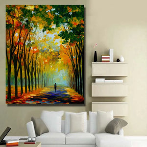 Big size 100% Handpainted Oil Painting On Canvas knife roadside trees view Wall Art picture for Room home Decoration