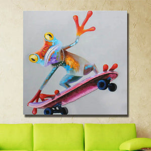 HOT sale handmade Oil Painting on Canvas animal Frog riding a scooter wall art Pictures for living Room home Decoration No Frame