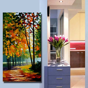 100% handpainted knife Red maple trees Scenery Oil Painting On Canvas Wall Art picture for wedding Room home Decoration no frame