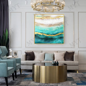 Beautiful picture Handmade abstract Oil Painting On Canvas gold and blue Wall art Picture For Living Room Home Decor unframed