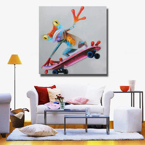 HOT sale handmade Oil Painting on Canvas animal Frog riding a scooter wall art Pictures for living Room home Decoration No Frame