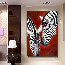 Carica l&#39;immagine nel visualizzatore della Galleria, Quadros handpainted Abstract animal 2 zebras Oil Painting on Canvas Wall art Pictures for Room home Decoration No Frame