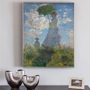 Pósteres e impresiones clásicos cuadro sobre lienzo para pared mujer con sombrilla de Monet imagen para la decoración del hogar de la sala de estar