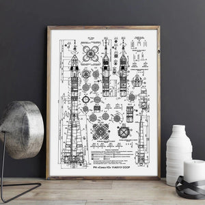 Soyuz-U2 Russian Rocket Patent Gallery Wall Art Canvas Print Opere d'arte dell'aviazione Blueprint Poster Pittura Spazio esterno Decorazione retrò