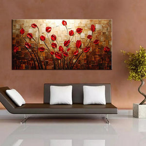 Mintura  Handpainted Textured Thick Texture Red Flowers Oil Paintings Abstract Modern Canvas,Wall Art,For Living Room,Home Decor