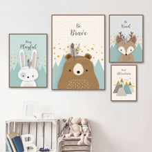 Laden Sie das Bild in den Galerie-Viewer, Bär Kaninchen Fuchs Hirsch Kindergarten Wand Kunst Leinwand Malerei Cartoon Nordic Poster Und Drucke Wand Bilder Mädchen Junge Kinder Zimmer decor
