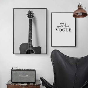 Nostalgica chitarra in bianco e nero radio CD attrezzatura musicale Wall Art Canvas Print Painting Immagine decorativa Decorazione della stanza
