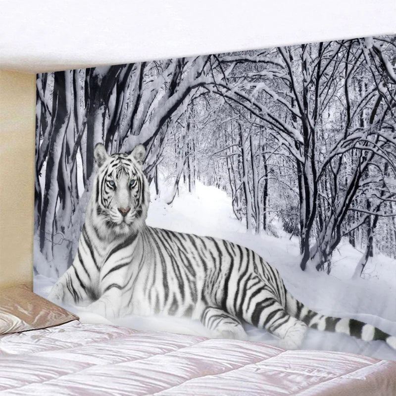 Tapiz de tigre en la nieve, tapiz de Mandala indio, tapices para colgar en la pared, alfombra de pared del dormitorio bohemio, manta para sofá, 6 tamaños