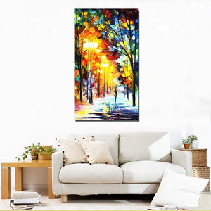 Modern 100% handmade Abstract night Street tree Scenery knife Oil Painting On Canvas Wall Art picture for Living Room home Decor