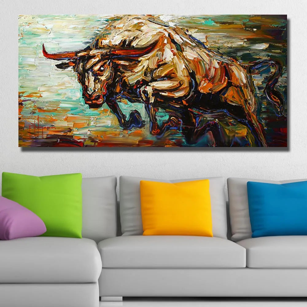 Skilled Artist Handmade High Quality Abstract Running bull Oil Painting on Canvas Abstract Knife bull Painting for Living Room