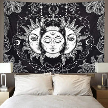 Charger l&#39;image dans la galerie, Blanc noir soleil lune Mandala tapisserie tenture murale céleste tapisserie Hippie mur tapis dortoir décor psychédélique tapisserie