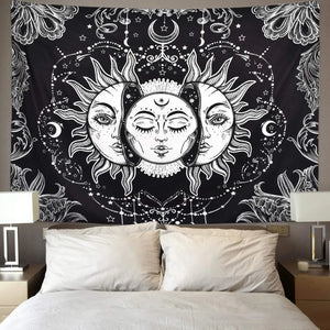 Weiß Schwarz Sonne Mond Mandala Wandteppich Wandbehang Himmlischer Wandteppich Hippie Wandteppiche Wohnheim Dekor Psychedelischer Wandteppich