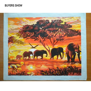 CHENISTORY Sonnenuntergang, Elefanten, Tiere, DIY Malen nach Zahlen, moderne Wandkunst, handgemaltes Acrylbild für Heimdekoration, 40 x 50 cm