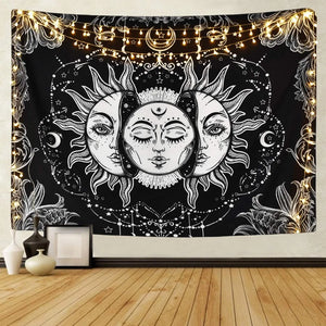 Weiß Schwarz Sonne Mond Mandala Wandteppich Wandbehang Himmlischer Wandteppich Hippie Wandteppiche Wohnheim Dekor Psychedelischer Wandteppich