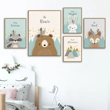 Laden Sie das Bild in den Galerie-Viewer, Bär Kaninchen Fuchs Hirsch Kindergarten Wand Kunst Leinwand Malerei Cartoon Nordic Poster Und Drucke Wand Bilder Mädchen Junge Kinder Zimmer decor