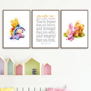 Winnie the Pooh Watercolor Posters and Prints Nursery Wall Art Canvas Painting Cartoon Wall Pictures Baby Girls Room Decoration