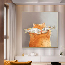 Carica l&#39;immagine nel visualizzatore della Galleria, Nordic Modern Wall Art Canvas Painting Cartoon Cat With Fish Poster e stampe per la camera dei bambini Decorazione animale carino Hom