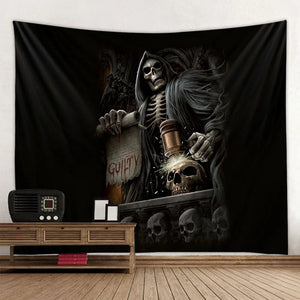 Tapiz de calavera de terror, tapiz con estampado de fantasma malvado, esqueleto, juez, matón, decoración de pared suave y fácil de cuidar, tela colgante