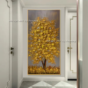Ручная роспись ножа Золотое дерево Картина маслом на холсте Большая палитра 3D-картины для гостиной Современные абстрактные настенные художественные картины