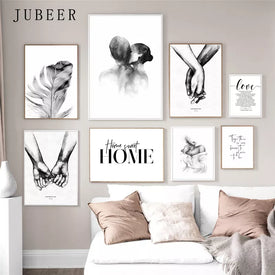 Nordic Minimalista Spalla Bacio Mano Wall art Canvas Painting Stampa Poster Nero Bianco Art Pictures For Living Room Home Decor