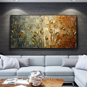 Frameless Hand-painted Abstract Oil Painting modern Thick oil Knife white flowers on Canvas Pictures wall Art  Home Decor