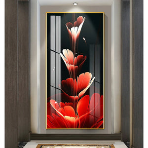 Póster abstracto de hojas y flores rojas y negras, arte nórdico, pintura en lienzo de plantas, imagen de pared moderna de lujo para decoración para sala de estar