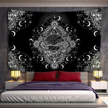 Charger l&#39;image dans la galerie, Blanc noir soleil lune Mandala tapisserie tenture murale céleste tapisserie Hippie mur tapis dortoir décor psychédélique tapisserie