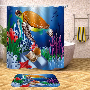 Rideau de douche en forme de poisson tropical, tortue sous-marine, imperméable, pour salle de bain, couverture de bain, grands crochets, 12 pièces