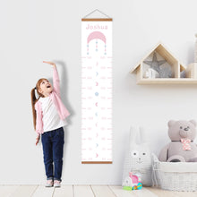 Cargar imagen en el visor de la galería, Tabla de altura, carteles de arcoíris con nombre personalizado, pintura en lienzo, imágenes artísticas impresas para pared, decoración del hogar para habitación de niños con marco de madera magnético