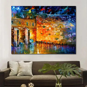 Lienzo judío, arte de pared de los Lamentos, pintura al óleo hecha a mano, obra de arte de Jerusalén, paisaje abstracto contemporáneo, decoración para sala de estar grande