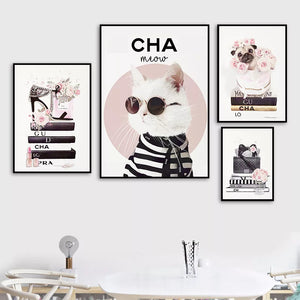 Libro de moda, flor de Perfume de gato con logotipo, cuadro sobre lienzo para pared, carteles nórdicos e impresiones, imágenes de pared para decoración para sala de estar