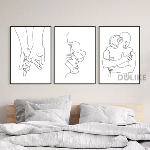 Couple Line Drawing Sketch Print Minimalist Abstract Wall Art Canvas Painting Black White Picture Nordic Poster Bedroom Decor