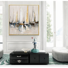 Carica l&#39;immagine nel visualizzatore della Galleria, Sea scenery sailing boats abstract painting for home wall decoration Hand drawn oil painting on canvas picture for living room