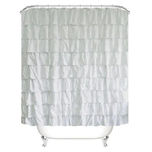 17 Tenda da doccia con bordo ondulato impermeabile in tinta unita Decorazione per tenda da bagno con volant